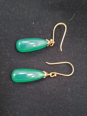 Green JadeTeardrop Dangle Earrings - 14K Gold Hooks